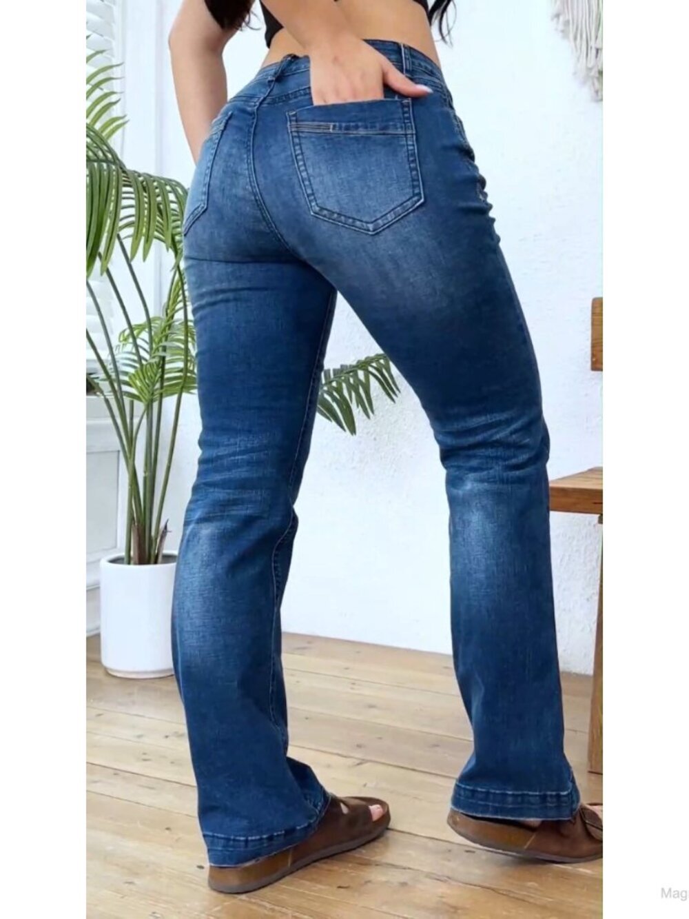 Mid Rise Distressed Bootcut Flare Jeans, High Stretch, Ripped Details, - Picture 6 of 6